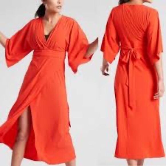 NWOT Athleta Womens Vermillion Calistoga Wrap Midi Dress Womens S - Picture 1 of 10